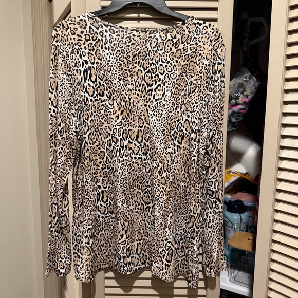 Chico's Animal Print Top in Black and Tan - Picture 2 of 3